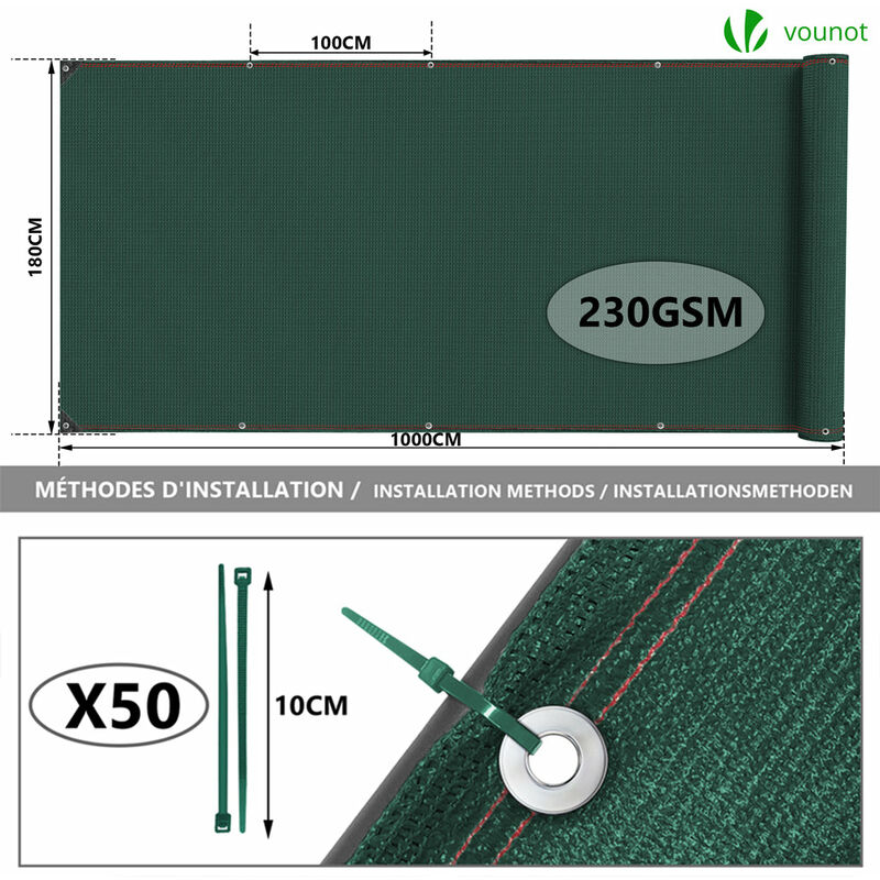 VOUNOT Rete Ombreggiante 1.8×10m, Telo Frangivista Recinzione