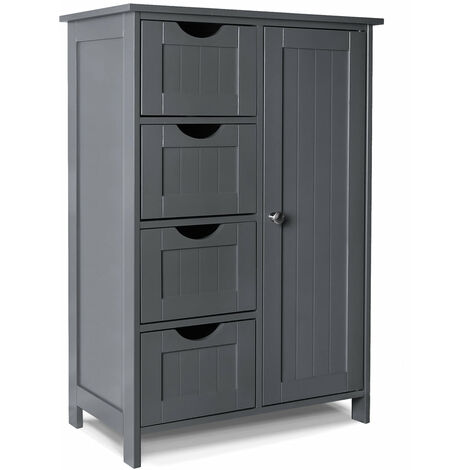 VOUNOT Mobile da Bagno Armadietto da Terra, con 4 Cassetti, Anta, Ripiano Regolabile, 55x30x82cm Grigio (1/5)