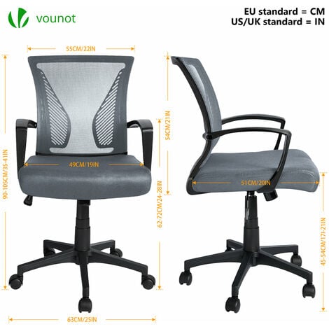 VOUNOT Sedia da Ufficio Scrivania Ergonomica, Poltrona con Schienale in  Rete, con Supporto Lombare e Braccioli