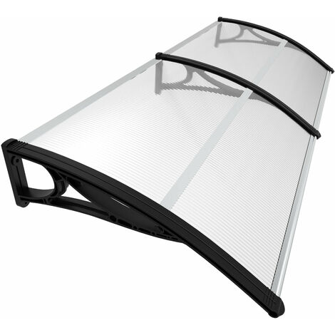 VOUNOT Pensilina Tettoia 200x80cm per Porta Balcone Esterno, Pensilina Alveolare in Policarbonato con Barra Centrale, Nero