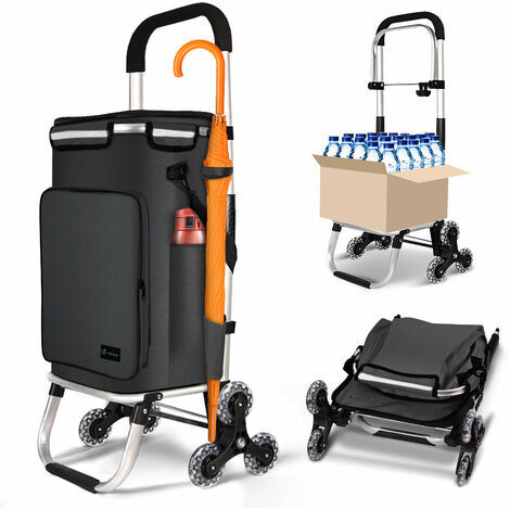 VOUNOT Carrello Spesa Pieghevole in Alluminio, Carrello Portaspesa 6 Ruote con Ganci Borsa Termico, 50 L Nero (1/5)
