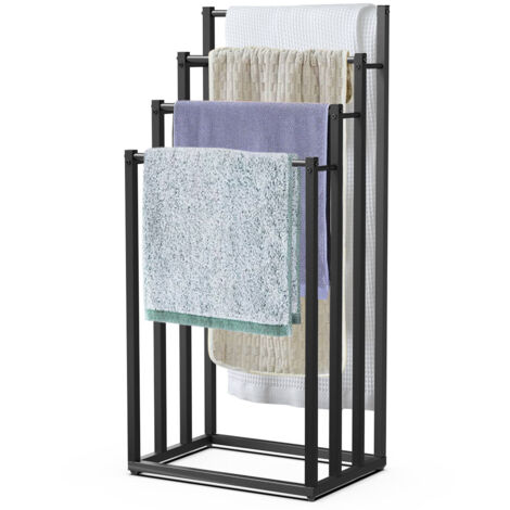 VOUNOT Porta Asciugamani Bagno da Terra, Portasciugamani Autoportante in Metallo con 4 Bracci, 45x33x101 cm, Nero