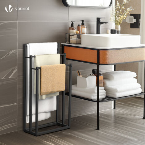 HMP porta asciugamani da terra 3 bracci stabile – metallo oro lucido glamour bagno stand asciugamani per