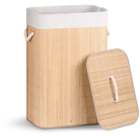 Cesto Portabiancheria VOUNOT 100L Con Ruote - Pieghevole In Bambù E Tessuto - Per Bucato O Riposi - Beige - Foto 12