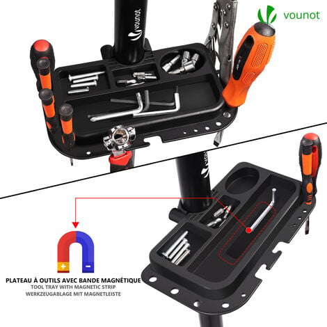 VOUNOT Cavalletto Bici Pieghevole con Vaschetta Porta Attrezzi, Stand  Supporto Riparazione Bicicletta, Altezza Regolabile Girevole 360°