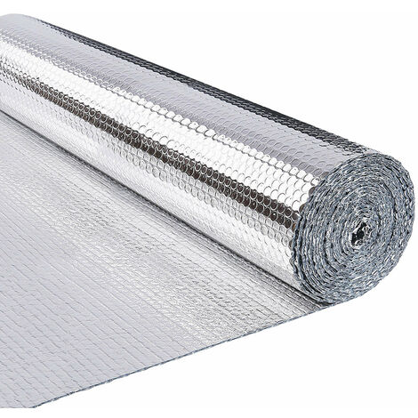 VOUNOT Isolante Termico 122cm x 10m, Foglio Isolante Doppio Strato Alluminio Bolle Rotolo di Pellicola Riflettente