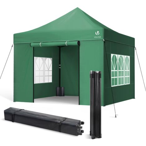 VOUNOT Gazebo Giardino 3x3m Pieghevole con 4 Parti Laterali, Tenda per Feste Pop up con 4 Sacchi di Sabbia e Borsa di Trasporto, Verde