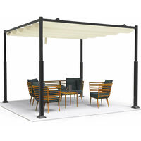 VOUNOT Gazebo Pergola 3x3m con Tetto a Scomparsa, Pergolato da Giardino Tessuto in Poliestere, Beige