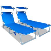 VOUNOT Set di 2 Lettino Prendisole Pieghevole, con Tettuccio Parasole e Schienale Regolabile, Blu
