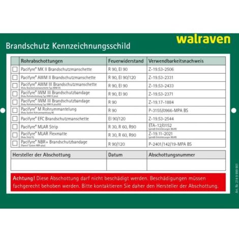 Walraven Pacifyre Kennzeichnungsschild 2149999901 für Wände und Decken