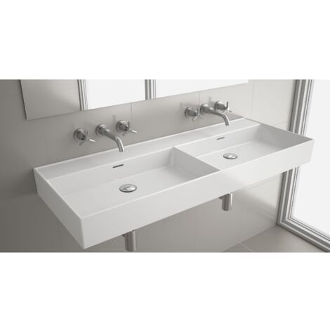 Waschtisch VENETO 1210 doppel PORZELLAN WEIß ohne Siphon und Clickerabfluss ohne bohrungen 1210 x 120 x 460 mm