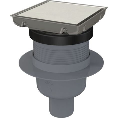 AlcaDrain Edelstahl-Bodenablauf 130×130 mm mit einem senkrechten Abgang, doppelseitiges Edelstahl-Rost, Kombi-Geruchsverschluss SMART