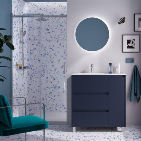 Salgar Noja Komplett-Set 850 3 Schubladen und 1 rechte Tür Blue Satin + Waschtisch + Spiegel + Leuchte 1 1 1
