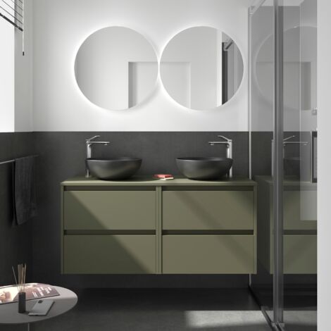 Badezimmermöbel NOJA 1400 4 Schubladen GREEN SATIN + Waschtisch-Platte (1/2)