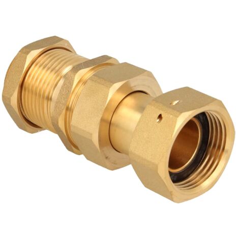 JS Wasserzähler-Verschraubung mit Schiebestück - 1 Zoll ÜWM x 1 1/2 Zoll AG, Messing blank