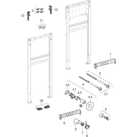 Geberit Duofix Waschtisch-Element 820 - 980 mm, für Einlocharmatur, Bauhöhe 980/820 mm