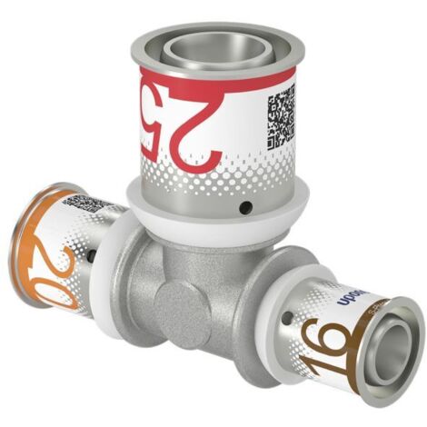 Uponor T-Stück S-Press PLUS reduziert aus Messing, verzinnt 20x25x16mm (1/2)