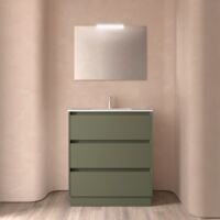 Salgar Noja Komplett-Set 800 3 Schubladen GREEN SATIN + Waschtisch + Spiegel + Leuchte