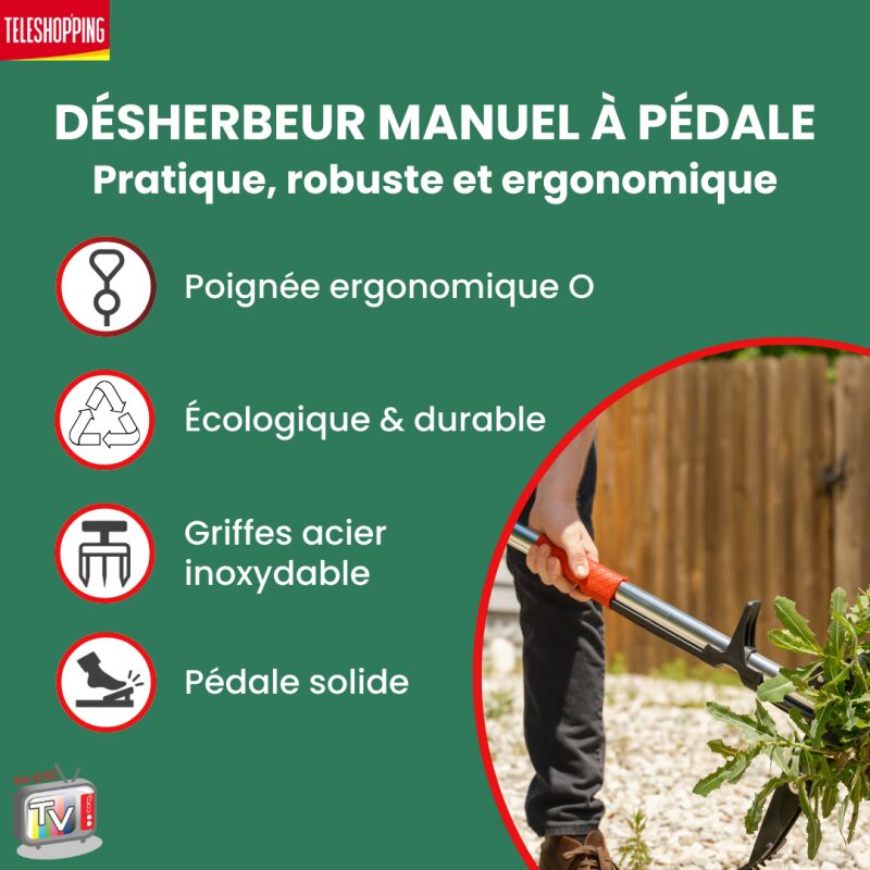 ROLLWAY Kit 3 Pièces Désherbeur Manuel Acier Inoxydable - Arrache Pissenlit, Grattoir Et Tire-Racine Pour Jardin