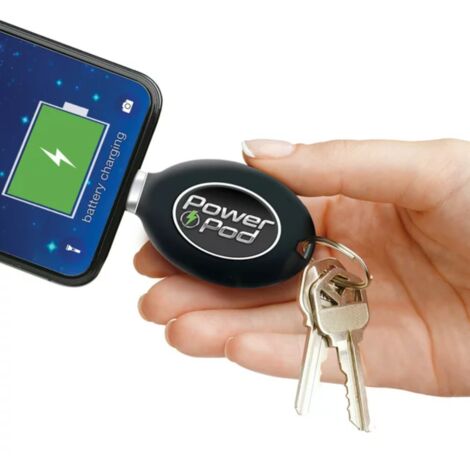 POWER POD - VENTEO - Mini Batterie externe - Chargeur portable en porte-clés - Disponible en deux versions - Connecteurs USB Types-C ou Lightning - Léger - Noir - Rechargeable - 2 heures d'énergies - (1/5)