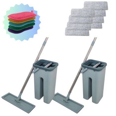 venteo - Lot de 2 Balai Autoclean Mop 360° avec Seau Double Compartiment Serpillière Microfibre Ultra Absorbante Système de Nettoyage Mains Libres (1/5)