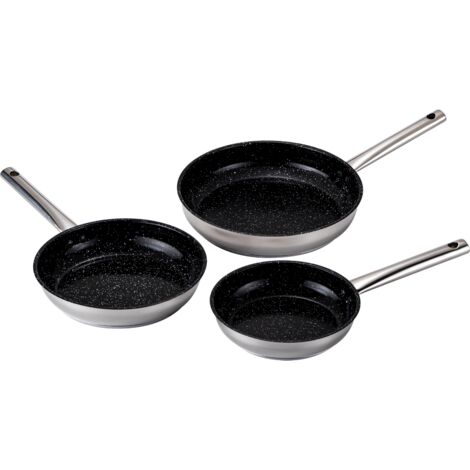 Pack poêle inox KITCHENPRO 20/24/28cm - VENTEO - Revêtement céramique antiadhésif - Adaptée à tous les feux induction/vitro céramique/électricité/gaz - Noir