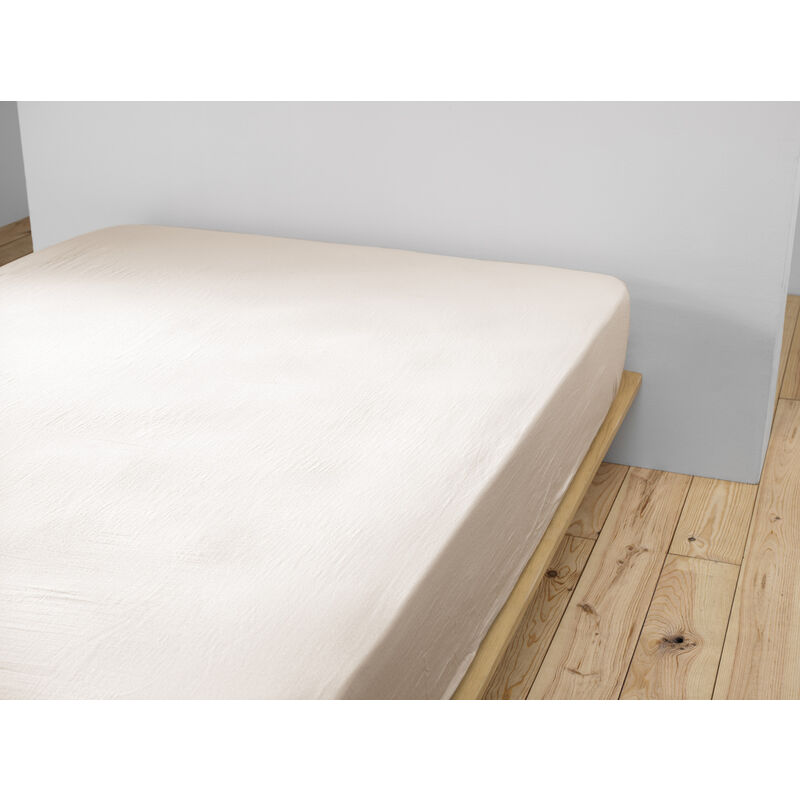 Drap housse gaze de coton (200 cm) Gaïa Beige pampa - Linge de lit