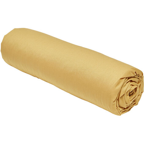 Drap housse 100% coton 57 fils 160x200 cm bonnet 30 cm Beige Ocre
