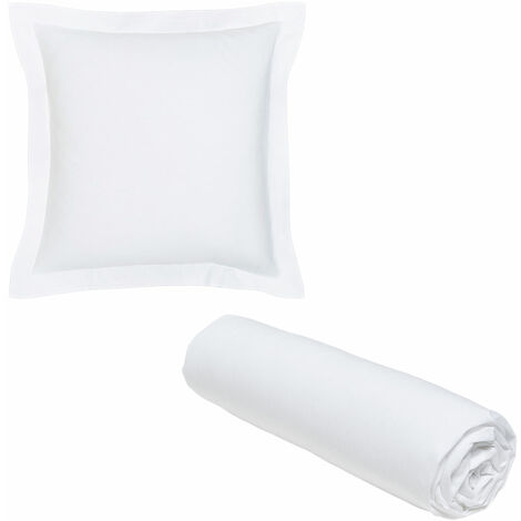 1 drap housse 180x200 cm Coton Bio + 1 taie carrée Blanc Craie