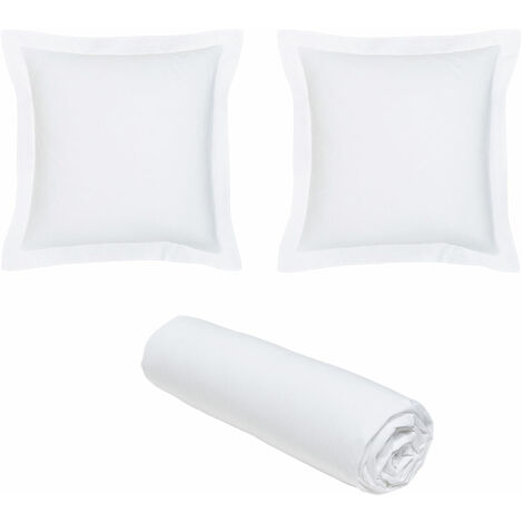 1 drap housse 160x200 Coton Bio + 2 taies carrées Blanc Craie