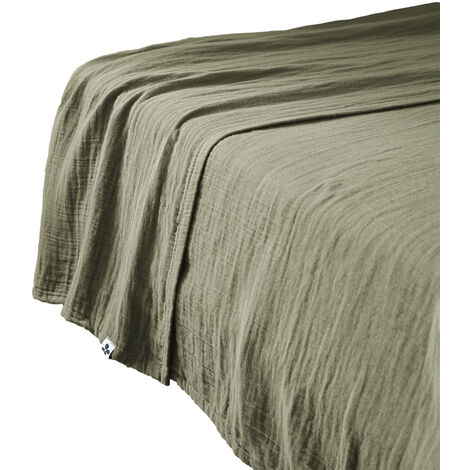 Drap plat 270x300 cm Gaze de coton unie GAIA coloris Vert Romarin (1/5)