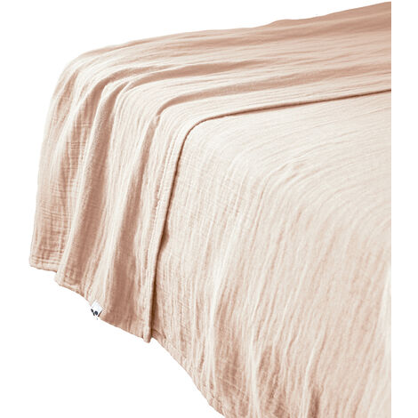 Drap plat 270x300 Gaze de coton unie GAIA coloris Rose Guimauve