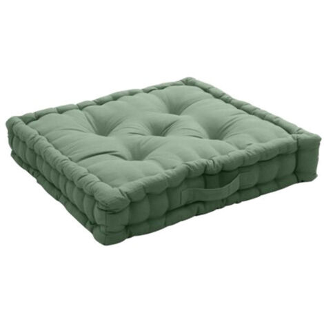 Coussin de Sol 50x50x10 cm LOLA 100% coton coloris VERT ARGILE
