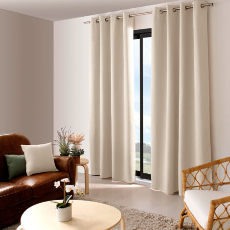 Homemaison – Rideau occultant 140x240cm – 100% polyester – Finition œillets ronds argentés – Lavable en machine à 30°