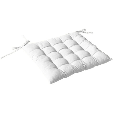Galette de chaise piquée 16 points en coton et nouettes Blanc 38x38 cm
