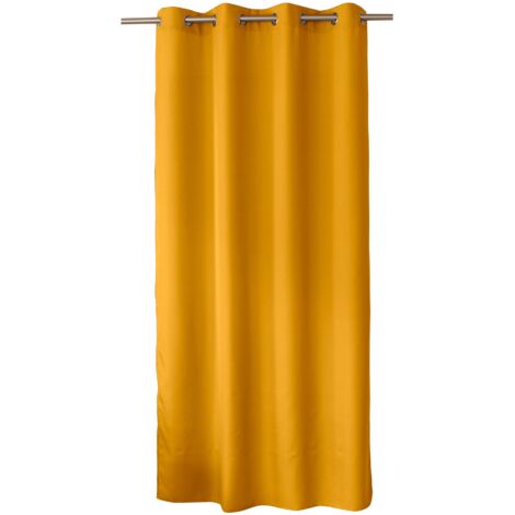 Homemaison – Rideau oeillets 140x240 cm en polyester bachette – Coloris moutarde – 8 œillets en métal chromé – Lavable en machine à 30°C (1/4)
