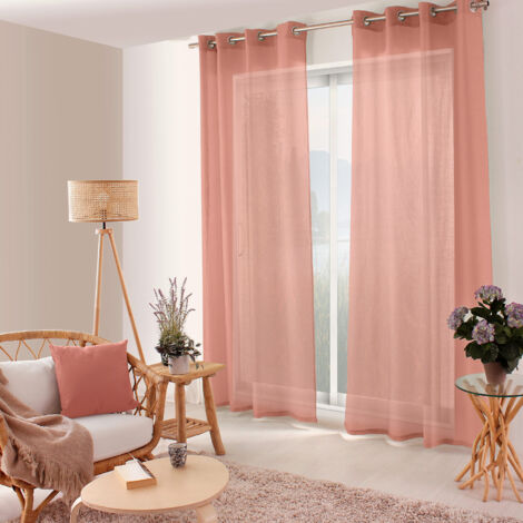 Homemaison – Voilage uni ajouré à œillets rose clair 140x240 cm – 100% polyester léger – Finition avec 8 œillets argent – Lavable 30°