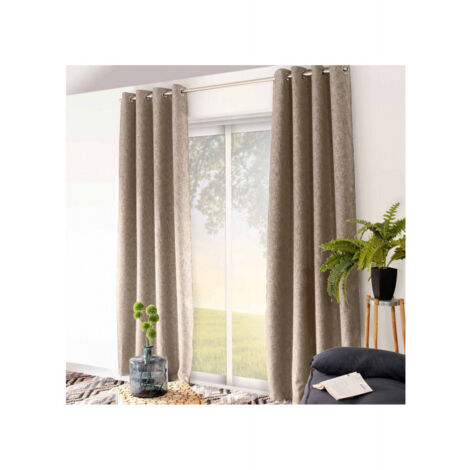 Homemaison – Rideau occultant 140x240 cm en polyester gris clair – Effet chiné – 8 œillets ronds argent – Occulte jusqu'à 95% de la lumière