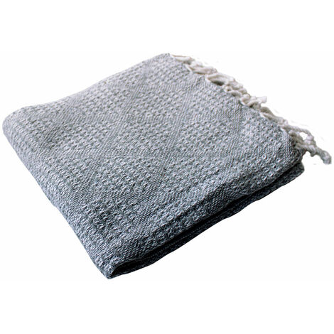 Plaid franges effet tricot coton recyclé 125x150 DUNE gris clair (1/5)