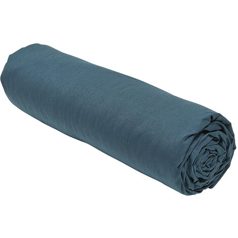 Drap housse 100% coton 140x190 bonnet 23 ESSENTIAL Bleu Paon