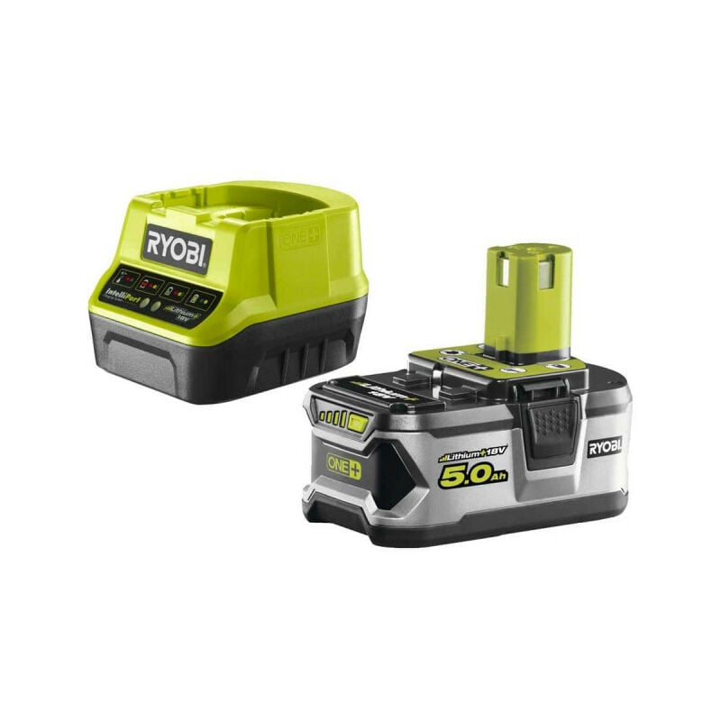 RYOBI Pack batterie 18V One+ 5.0Ah LithiumPlus - 1 chargeur rapide 2.0Ah RC18120-150