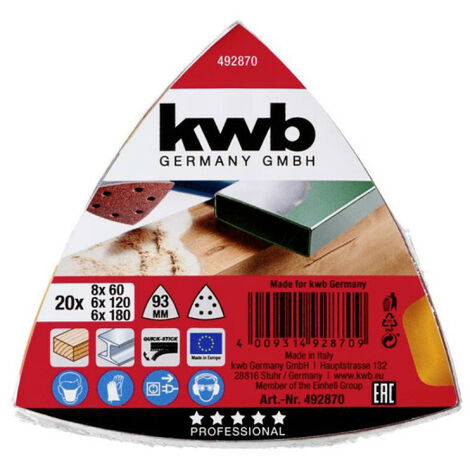 Lot de 20 triangles abrasifs KWB - 93 mm - Grain 60 -120-180