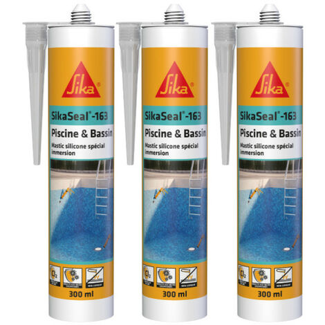 Sika – Lot de 3 mastics silicone pour piscine et bassin – Transparent – 300ml – Résistance à l'eau et au chlore – Élastique et flexible (1/5)