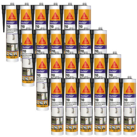 Lot de 24 mastics silicone SIKA SikaSeal 110 Menuiserie & Vitrage - Noir - 300ml (1/4)