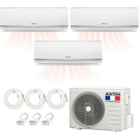 Pack Pompe à chaleur réversible tri-split AIRTON - A Poser Soi-meme - 2500W - 3500W - ReadyClim 3x4M - WIFI