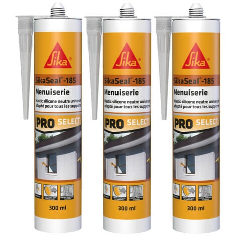 Lot de 3 mastics silicone SIKA Sikaseal-185 Menuiserie - Transparent - 300ml