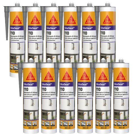Lot de 12 mastics silicone SIKA SikaSeal 110 Menuiserie & Vitrage - Gris - 300ml (1/4)