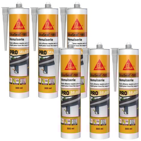 Lot de 6 mastics silicone SIKA Sikaseal-185 Menuiserie - Transparent - 300ml