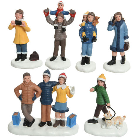 Blister 6 Personnages de Noël en Polyrésine - Figurines Décoratives Miniatures - Collection Scènes de Vie Hivernale (1/2)