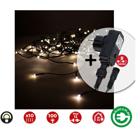 Rideau Avec Programmeur Easy-connect 2x1m 10 Bandes 100 Leds Blanc Chaleureux Edm (1/3)